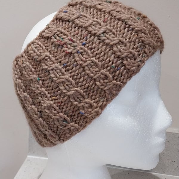 Hand Knitted Cable Merino Headband in Malt M