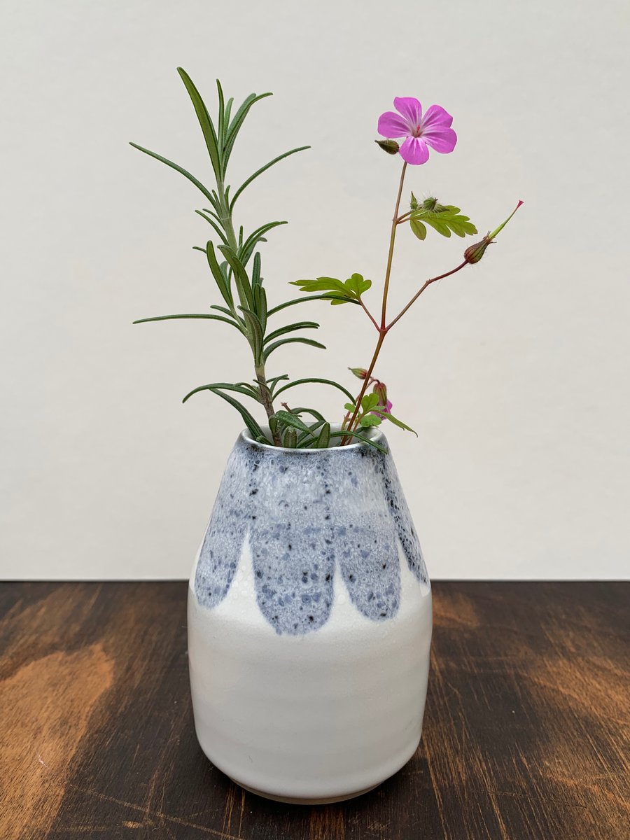 Bud Vase, white with blue decoration (iv)