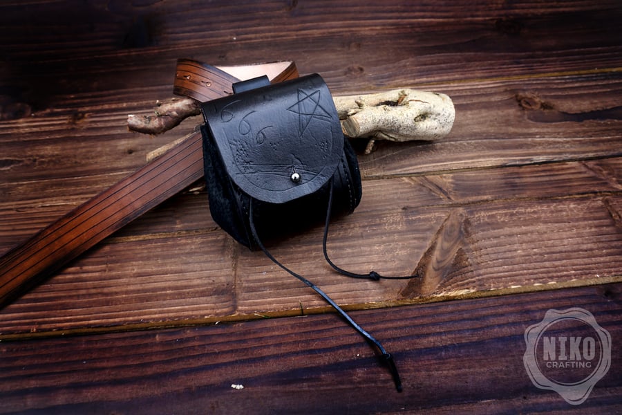 Handmade Leather Belt Pouch: Goth - Personalized Full Grain Leather Hip-Bag