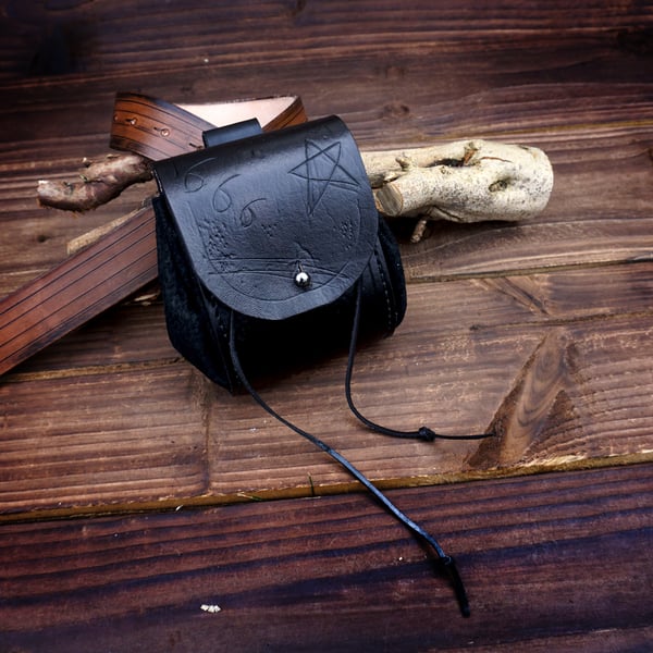 Handmade Leather Belt Pouch: Goth - Personalized Full Grain Leather Hip-Bag