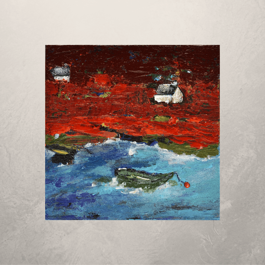 An Abstract Acrylic Painting on a Small Canvas of a Scottish Coastline.