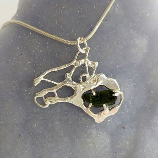 Natural Green Tourmaline Sterling Silver Pendant on a Snake Chain Necklace