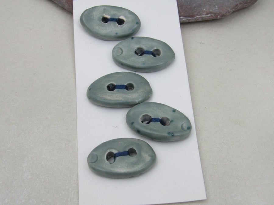 5 Small Oval Sage Green Ceramic Buttons