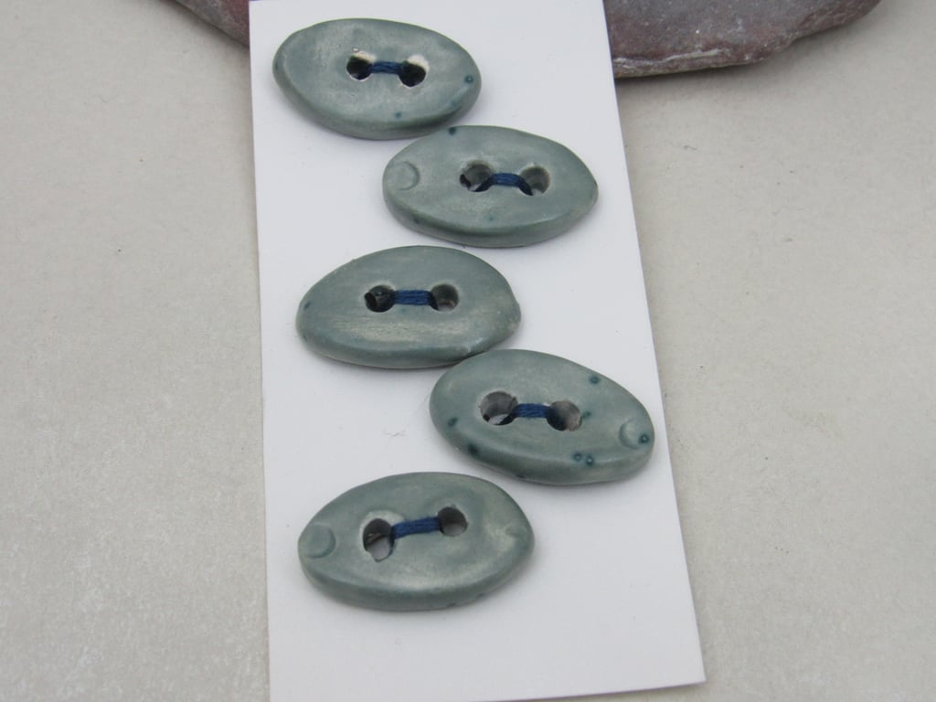 5 Small Oval Sage Green Ceramic Buttons