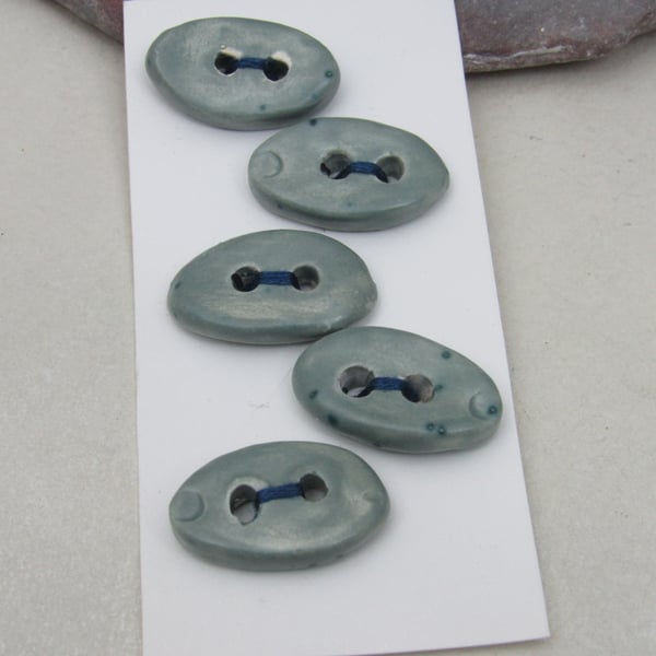 5 Small Oval Sage Green Ceramic Buttons