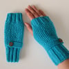 Fingerless Gloves in Turquoise Aran Wool 
