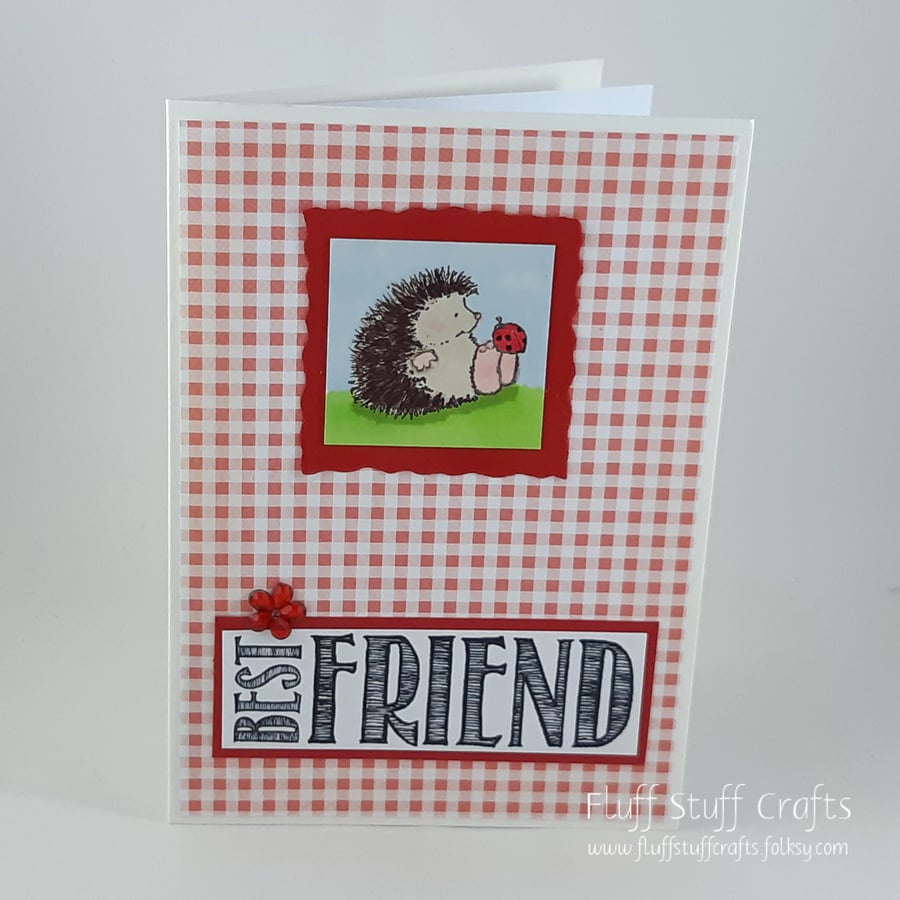 Handmade best friend card - hedgehog and ladybird
