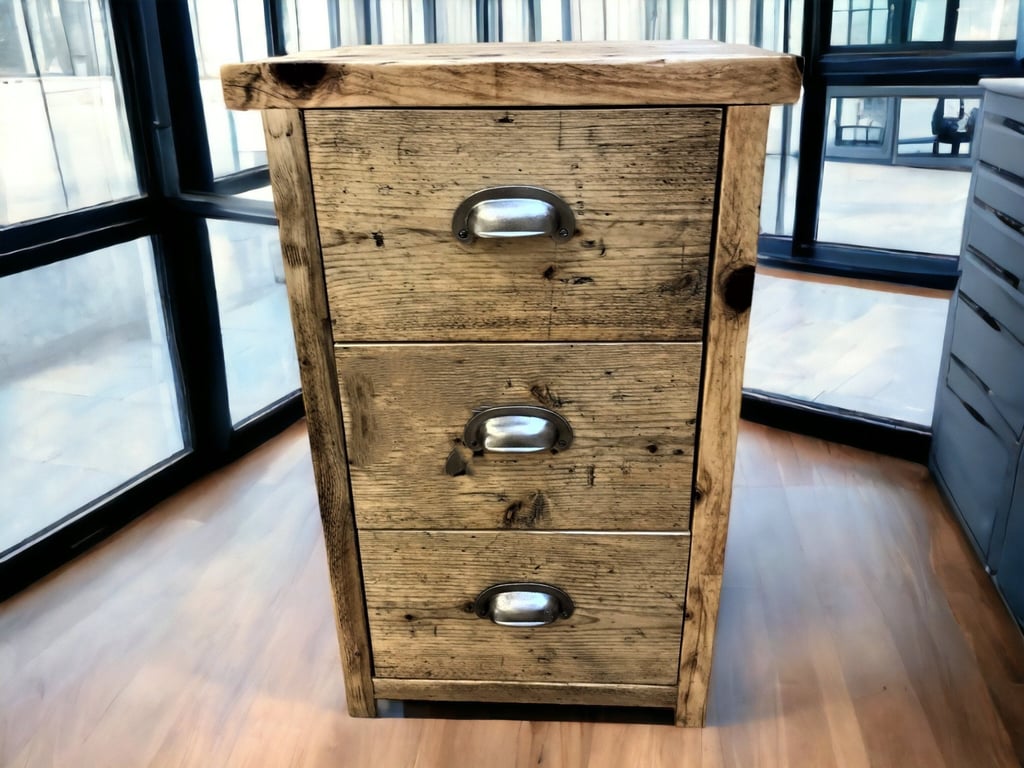 Bedside Table - 3 Drawer Office Storage Unit - Using Reclaimed Wooden Scaffold B