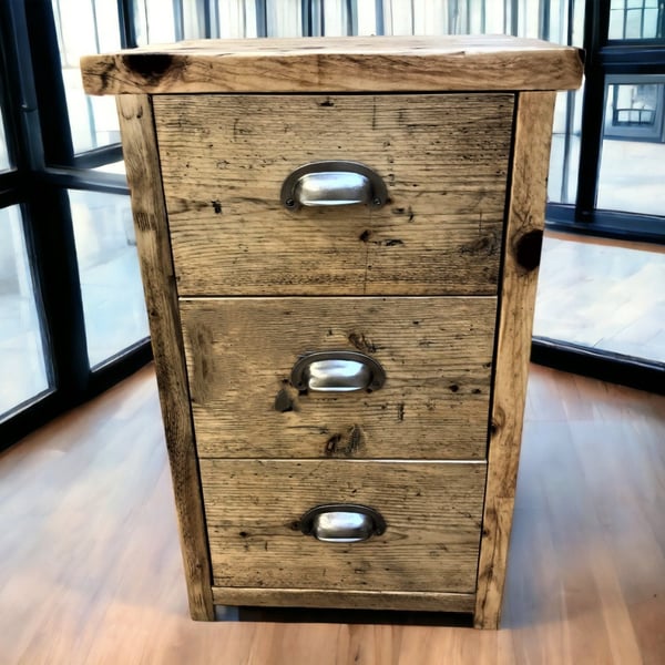 Bedside Table - 3 Drawer Office Storage Unit - Using Reclaimed Wooden Scaffold B