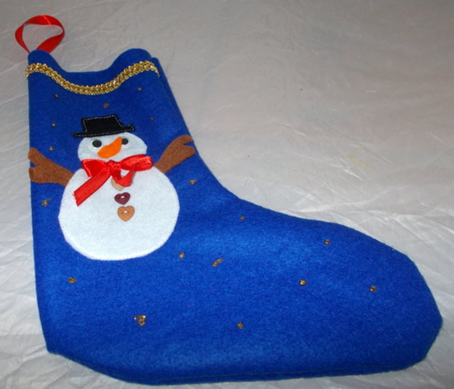 Hand made felt Christmas stockings with snowman
