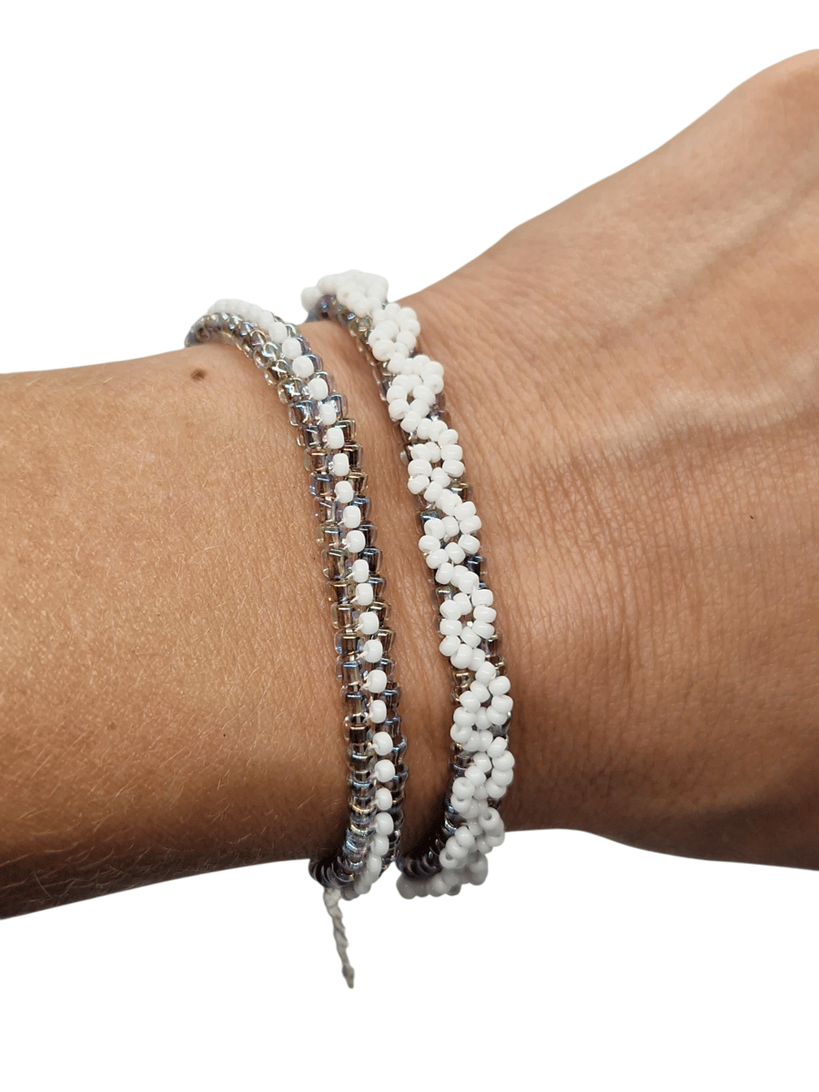 Rainbow silver tennis style embellished beaded bracelet set