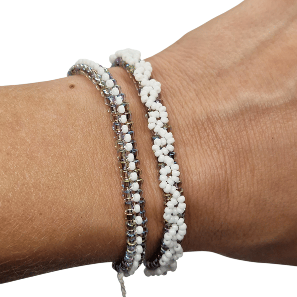 Rainbow silver tennis style embellished beaded bracelet set