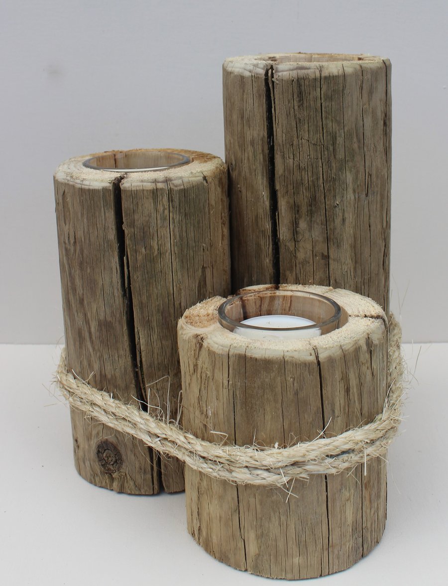 Driftwood triple tea light holder