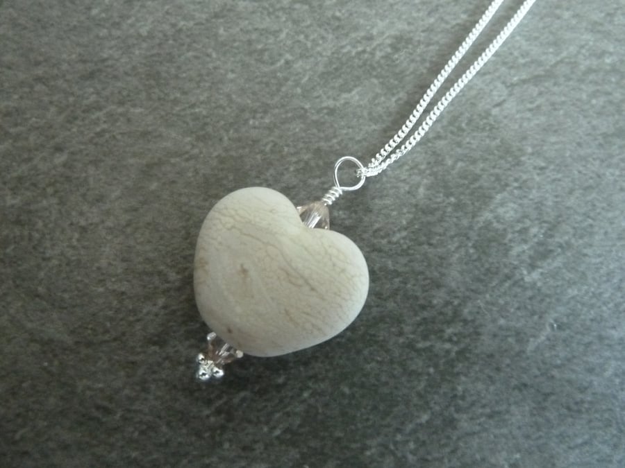 sterling silver chain, heart of stone glass heart