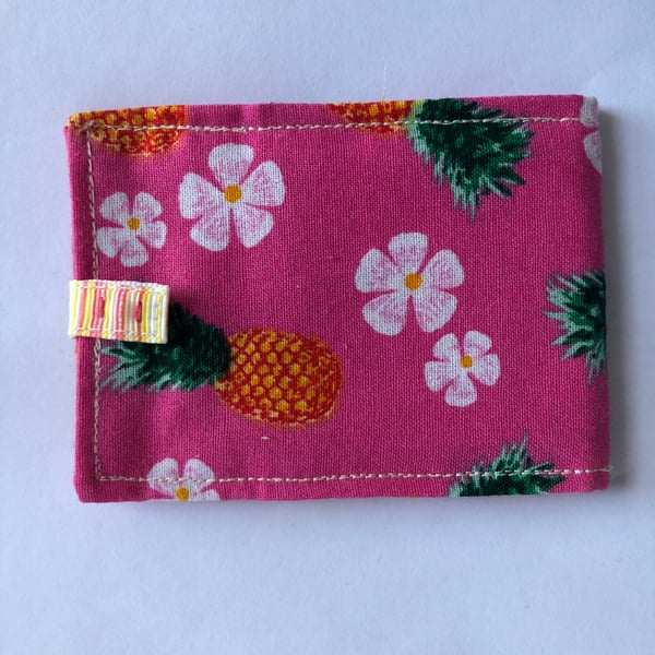 Pink Summer Pineapple and Flower Print Wallet Card Holder Stud Fastening