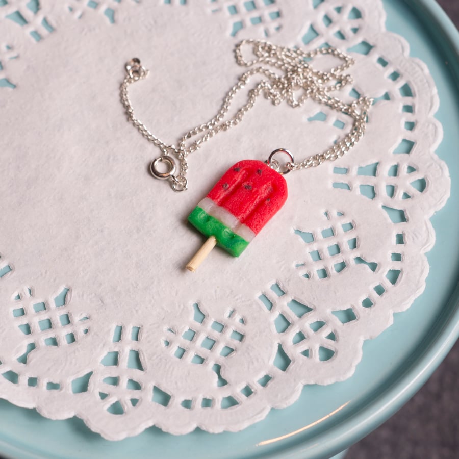 Watermelon ice lolly necklace Quirky, unique, handmade,retro