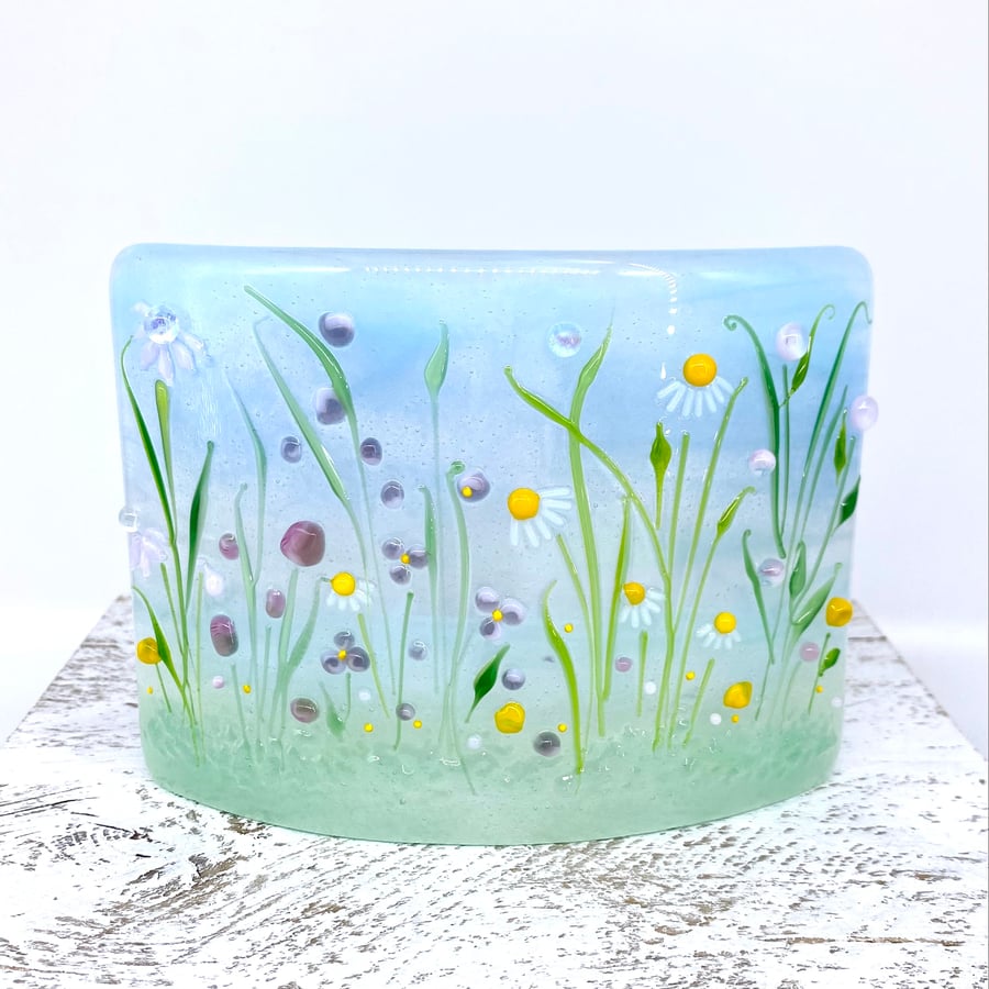 Fused Glass Meadow Panel with Lamp Work Detail