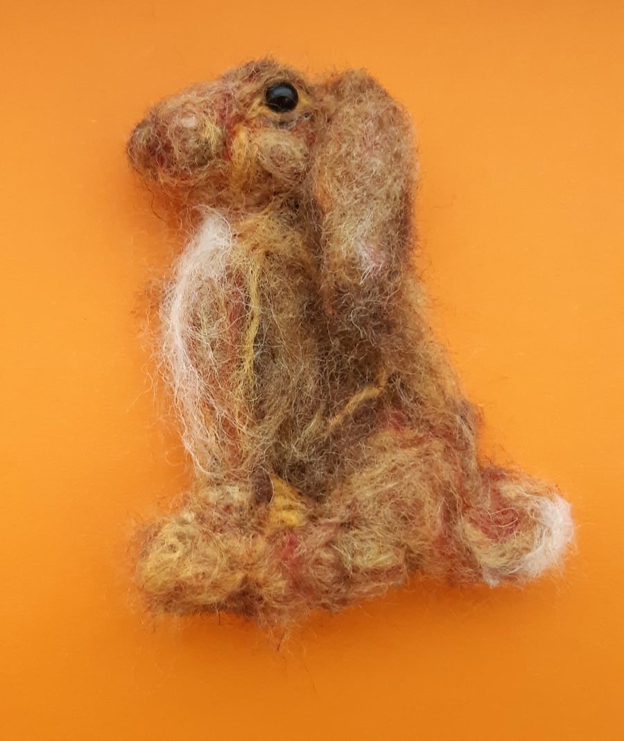 Spring march hare in  brooch needle felt 
