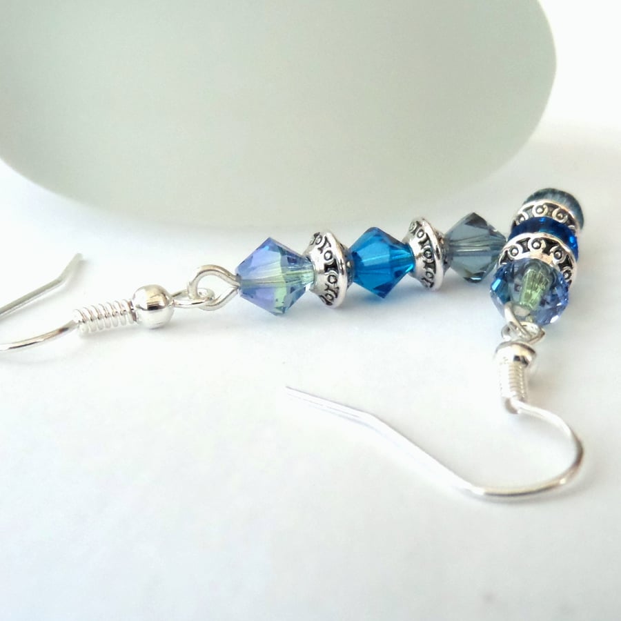Shades of blue crystal earrings with Swarovski crystals
