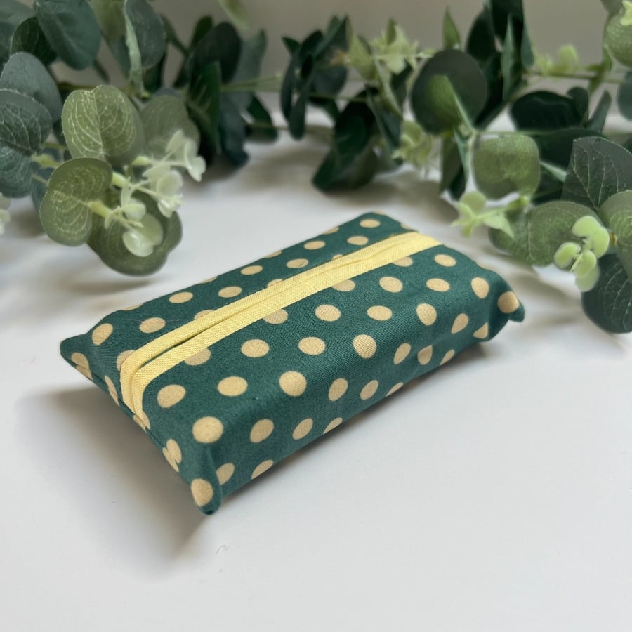 Tissue Holder: Green & Gold Polka dot