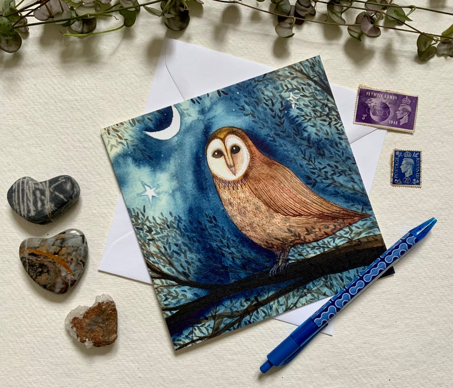 Barn Owl, blank greetings card