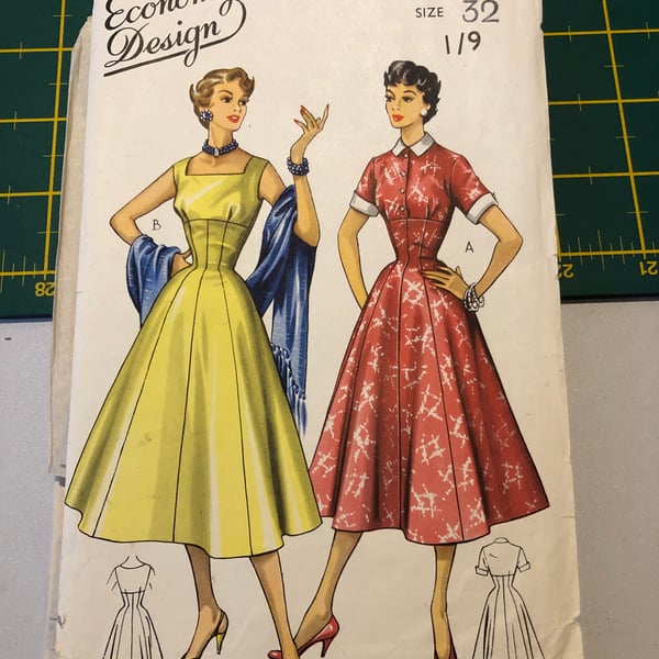 Economy Design No: E89 Bust 32 Princess Dress Sewing Pattern Used Complete 1950s