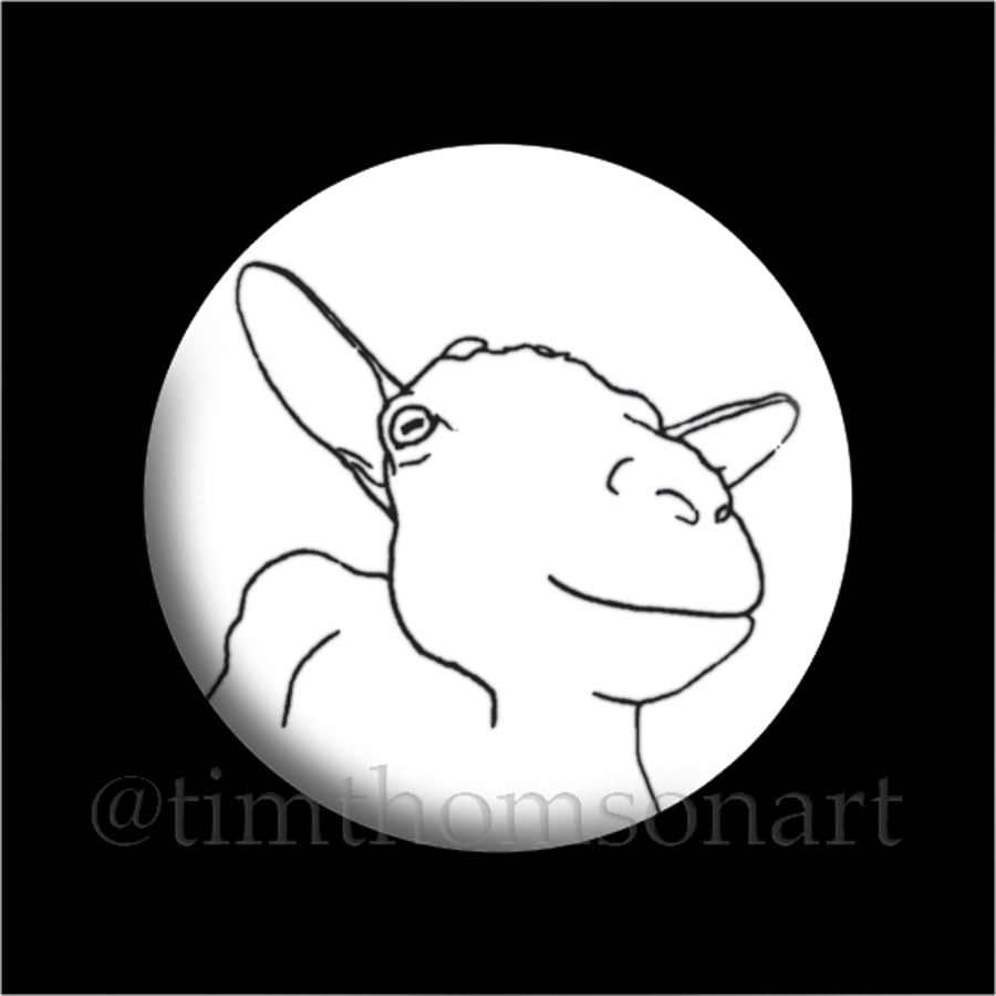 Happy Goat! Original Monoprint Drawing Turned in to a 25mm Button Pin Badge