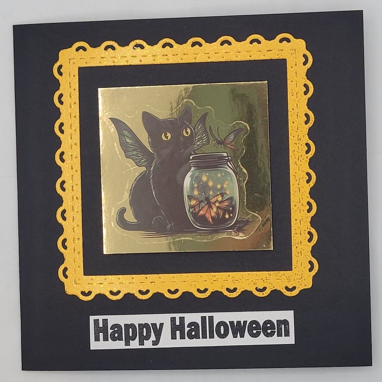 Halloween Cat card, orange
