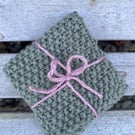 Handmade dishcloth from recycled cotton. Reusable. Dark Green. Approx. 7 x 7 in.