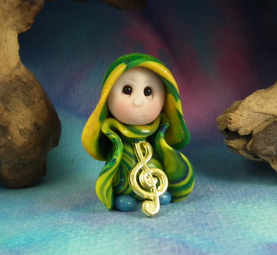 Spring Sale ... Tiny Musical Gnome 'Jul' OOAK Sculpt by Ann Galvin