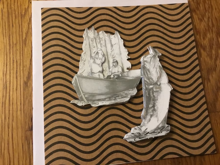 Fisherman card. Decoupage card.Card for fisherman