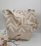 Tote bag, large in white and sand chevron with pockets.  