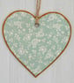 Decoupaged Wooden Hanging Heart - Green Ditsy Flower