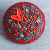 Hand Embroidered Circle Heart Brooch