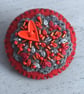 Hand Embroidered Circle Heart Brooch - Image 1