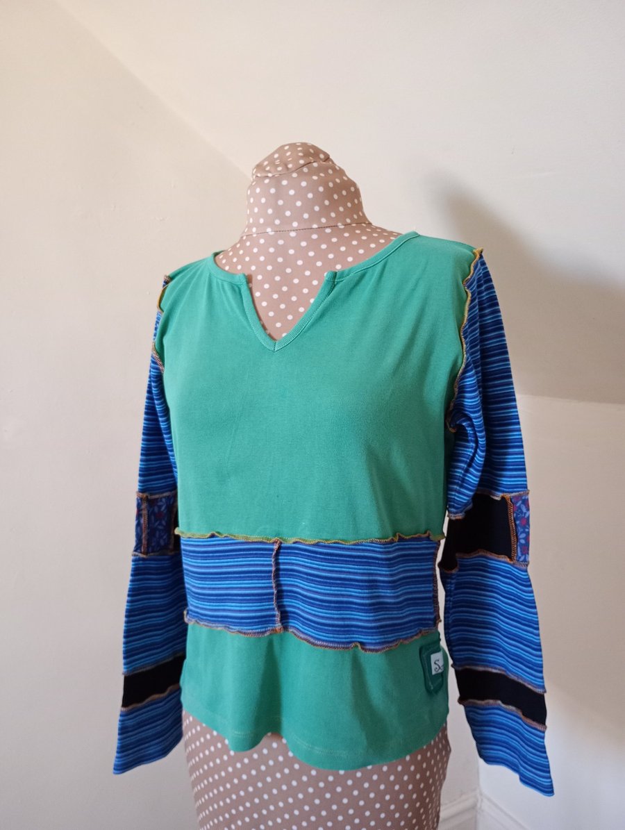 Green patchwork top with long sleeves 