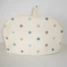 Tea Cosy For A Small Stump Teapot Blue Brown Polka Dots Duck Egg Spots