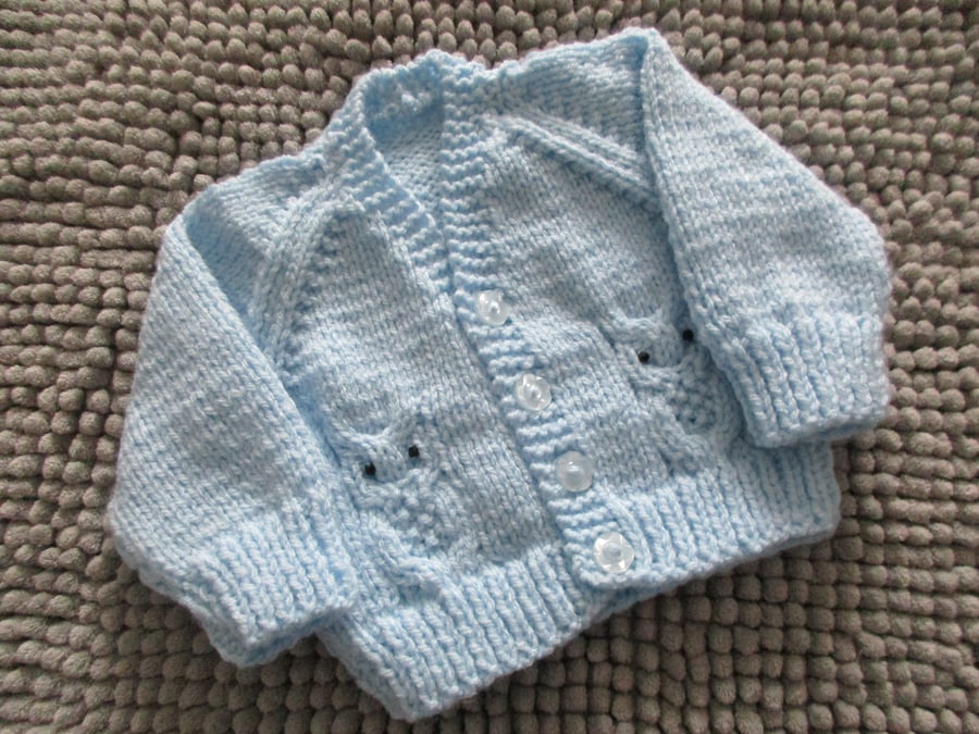 14" Newborn Baby Boys Owl Cardigan