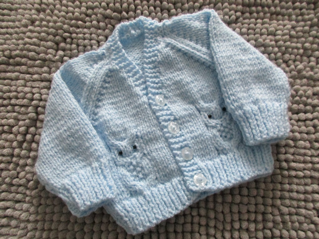 14" Newborn Baby Boys Owl Cardigan