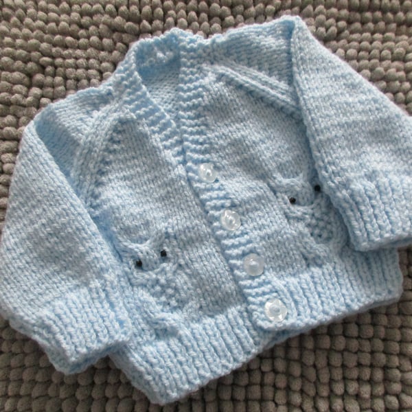 14" Newborn Baby Boys Owl Cardigan