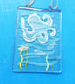Octopus suncatcher, fused glass underwater scene, beach lovers gift, glass art. 
