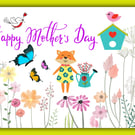 Fox Flowers Mother's Day Greeting Card A5 Size 