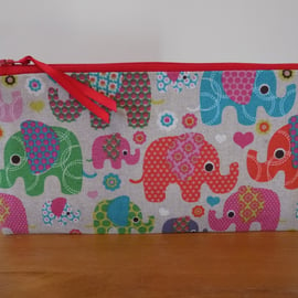 Elephant Pencil Case Animal Make Up Cosmetics Bag Lined Cotton Zipper Pouch