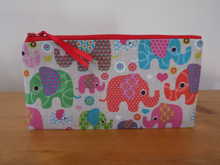 Elephant Pencil Case Animal Make Up Cosmetics Bag Lined Cotton Zipper Pouch
