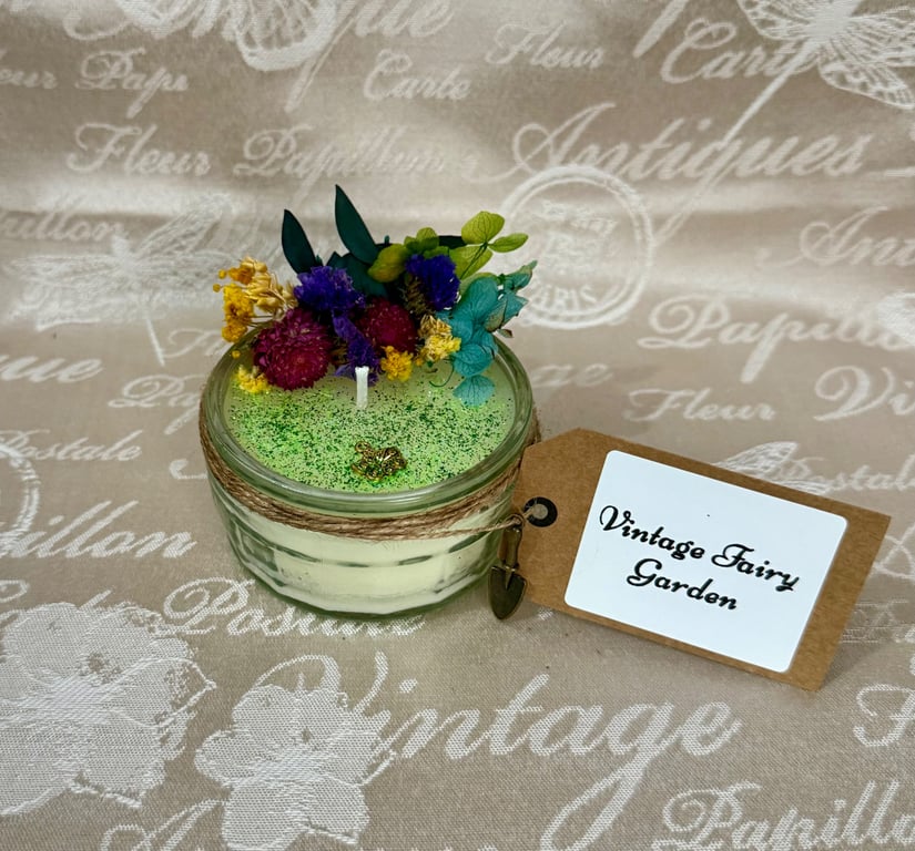 Vintage Fairy Garden Candle – Handmade Botanical Fairycore Candle