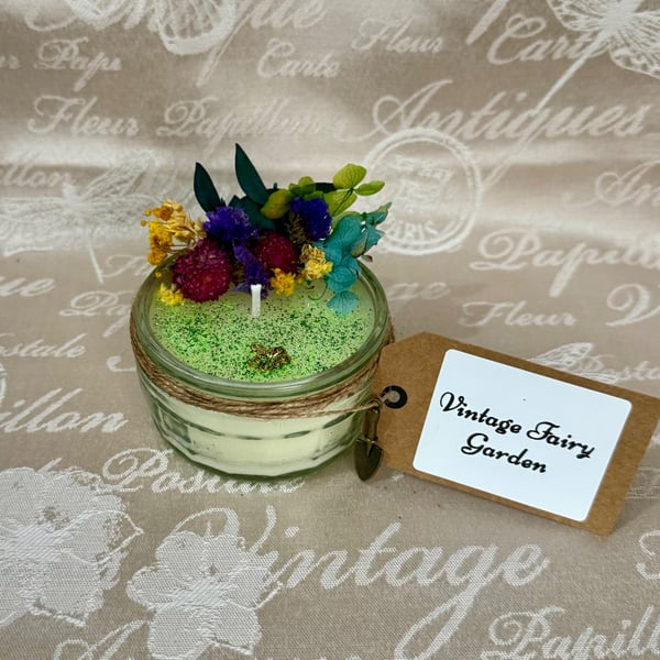 Vintage Fairy Garden Candle – Handmade Botanical Fairycore Candle