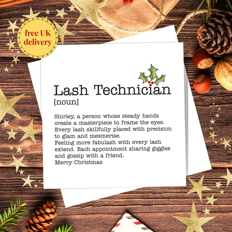 LashTechnician Definition Personalised Christmas Card - blank inside