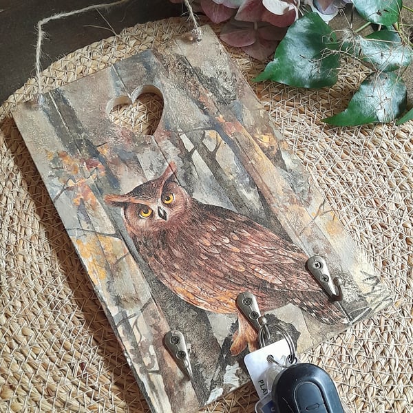 Wooden Owl Hanging Keyholder