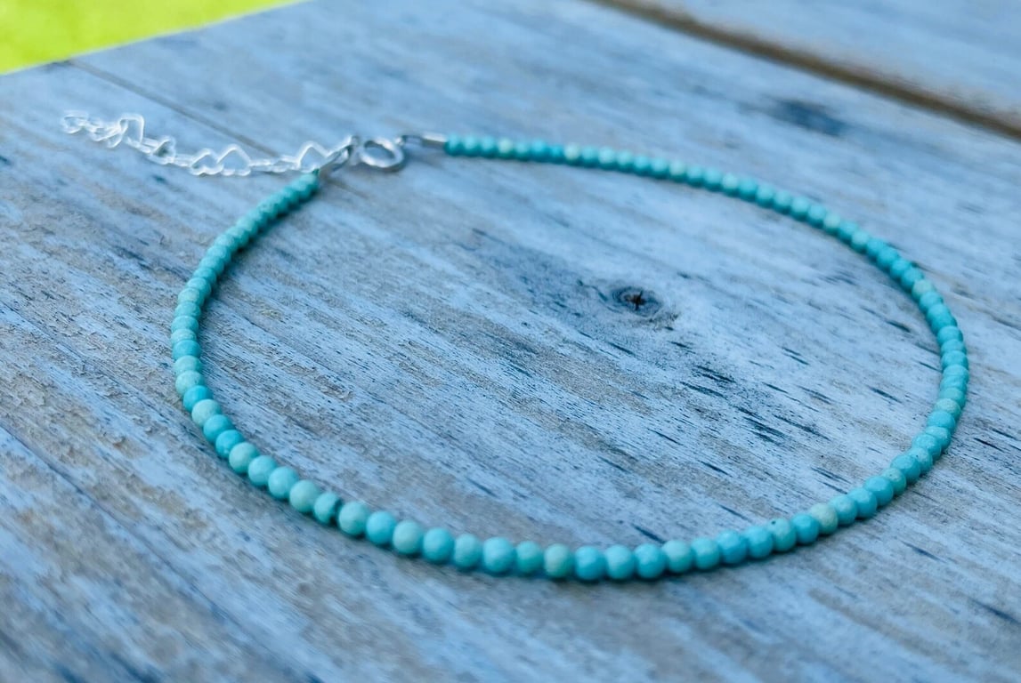 Tiny 2mm Turquoise Beaded Bracelet 