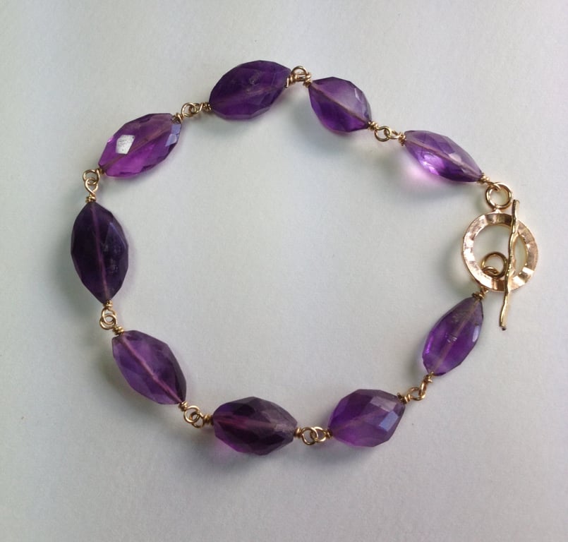February birthstone Amethyst and Goldfill bracelet